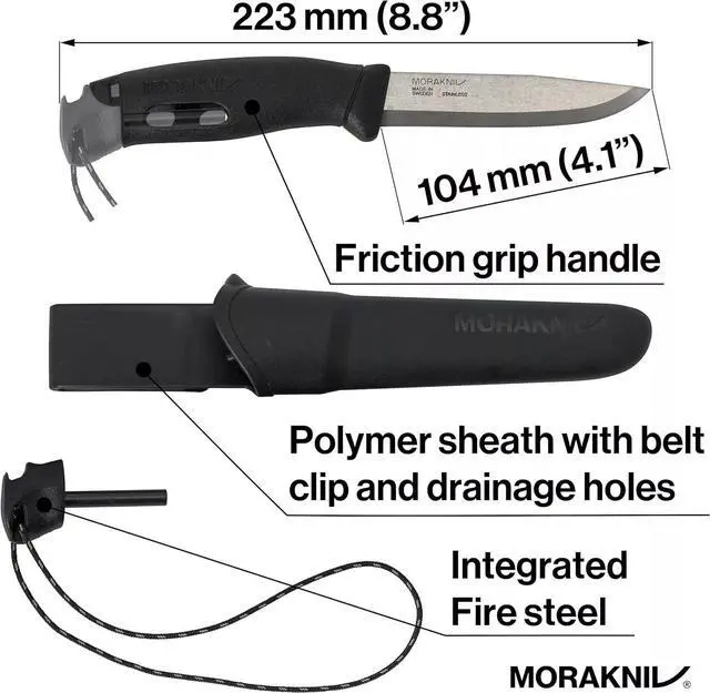 Alt view image 6 of 6 - Morakniv Companion Spark Fixed Blade Knife with Fire Starter - Black