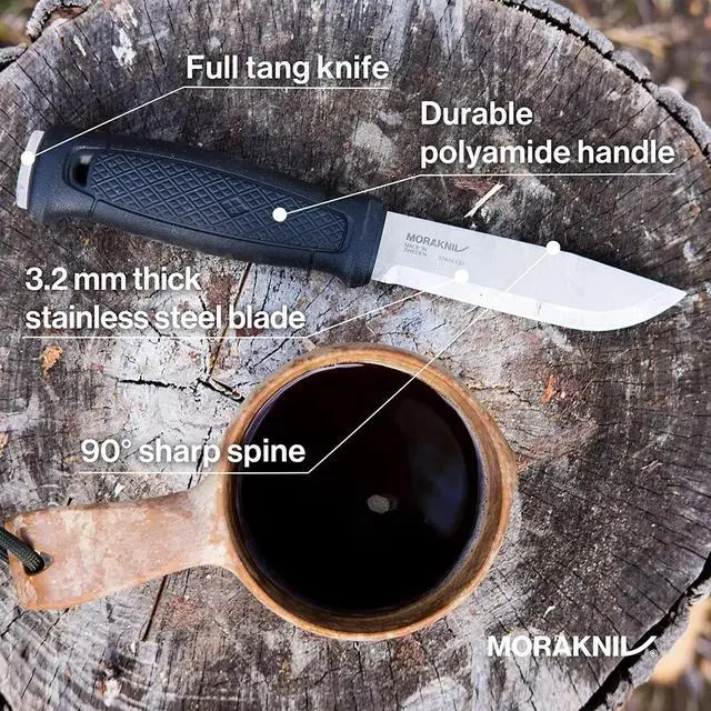 Alt view image 4 of 6 - Morakniv 4.3" Garberg Fixed Blade Knife with Sandvik Blade & Sheath - Black