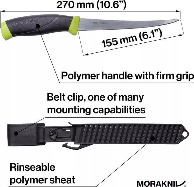 Alt view image 6 of 6 - Morakniv 6.1" Fish Fillet Knife with Sandvik Stainless Steel Blade, Black/Yellow