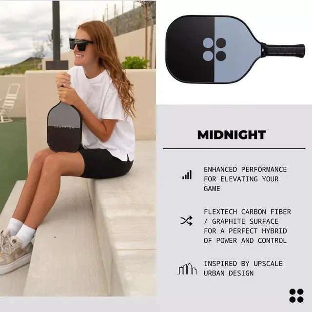 Alt view image 6 of 6 - Holbrook Pickleball Midnight Sport Series Pickleball Paddle - Durable Fiberglass Surface