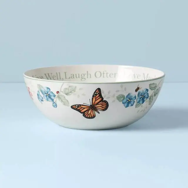 Alt view image 3 of 3 - Lenox Butterfly Meadow "Live Well, Laugh Often, Love Much" Serving Bowl, White