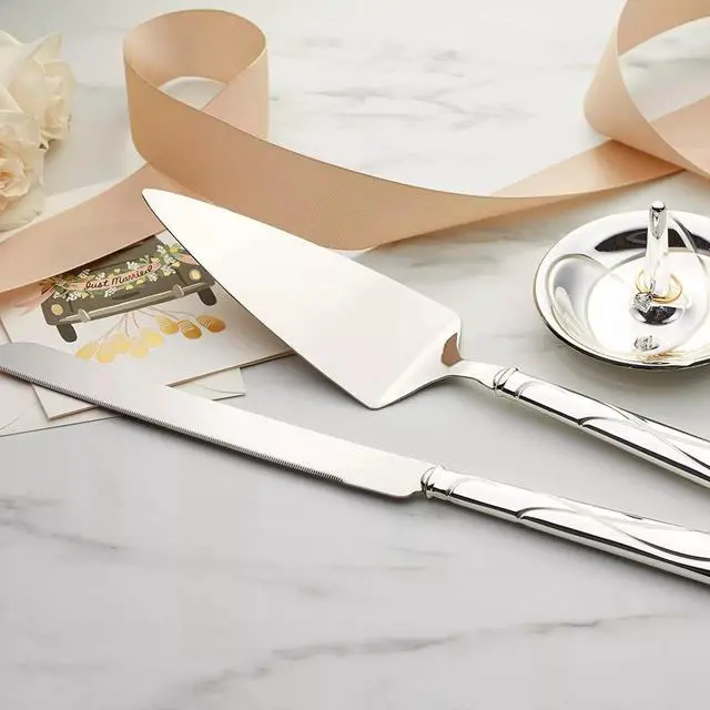 Alt view image 4 of 4 - Lenox Silver-Plated 8.75" Cake Knife & 8" Server Adorn Set, Silver, Plain Edge