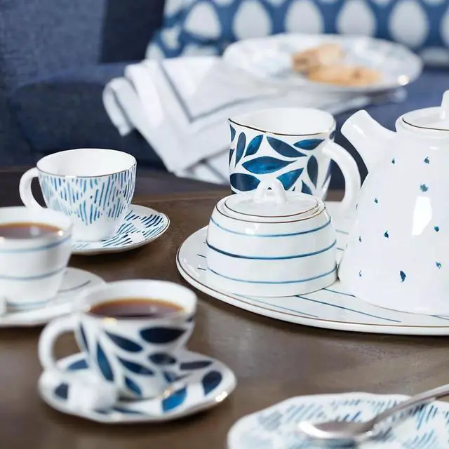 Alt view image 3 of 3 - Lenox 2.45 LB Blue Bay Porcelain 4Pc Dishwasher Safe Espresso Cup & Saucer Set