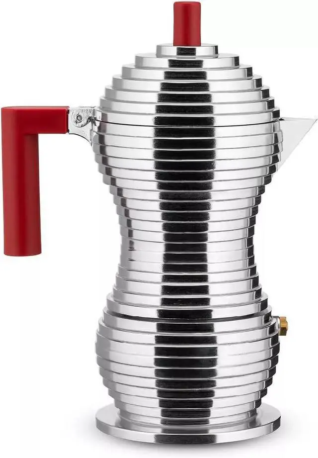 Main image of Alessi MDL02/3 B Pulcina Stovetop Espresso Coffee Maker 3 Cups - Silver/Red