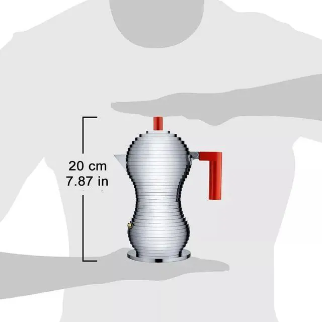 Alt view image 4 of 6 - Alessi MDL02/3 B Pulcina Stovetop Espresso Coffee Maker 3 Cups - Silver/Red