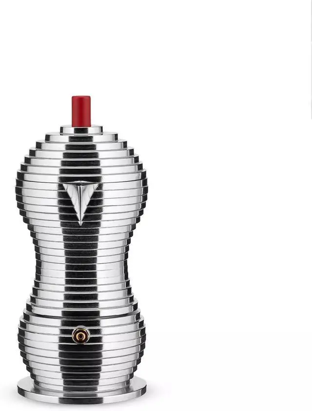 Alt view image 2 of 6 - Alessi MDL02/3 B Pulcina Stovetop Espresso Coffee Maker 3 Cups - Silver/Red