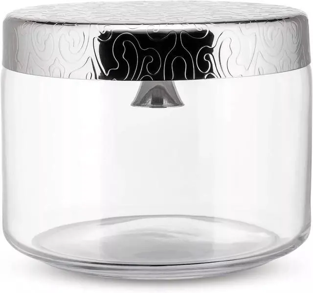 Main image of Alessi "Dressed" Stainless Steel Cookie Jar with Glass Lid, Mirror Polished