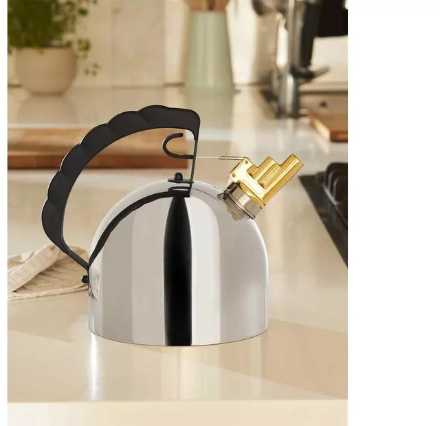 Alt view image 2 of 5 - Alessi 2.09-qt. Contemporary Stainless Steel Bottom Water/Tea Kettle, Black