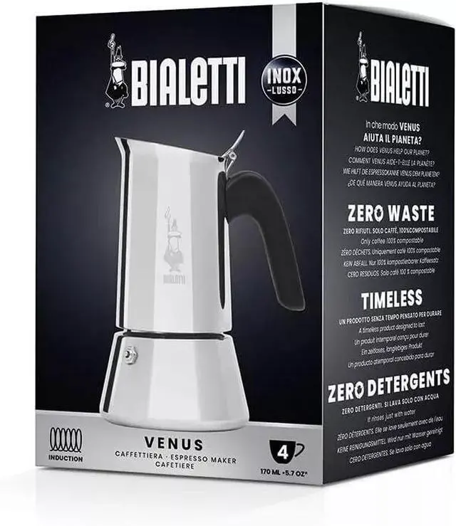 Alt view image 2 of 6 - Bialetti New Venus Induction, Stovetop 4 Cups Coffee Maker, Silver