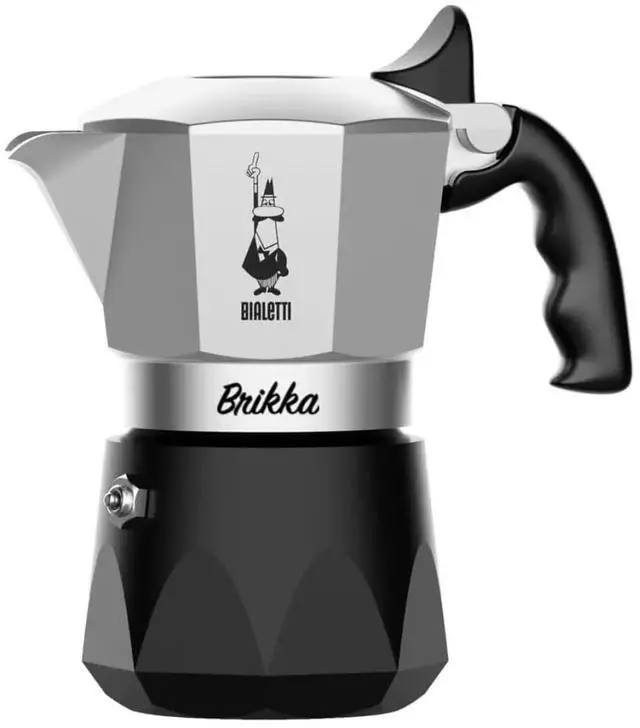 Main image of Bialetti Nuova Brikka Moka Caffetteria Caffe Espresso, 2 Cups - Black/Silver