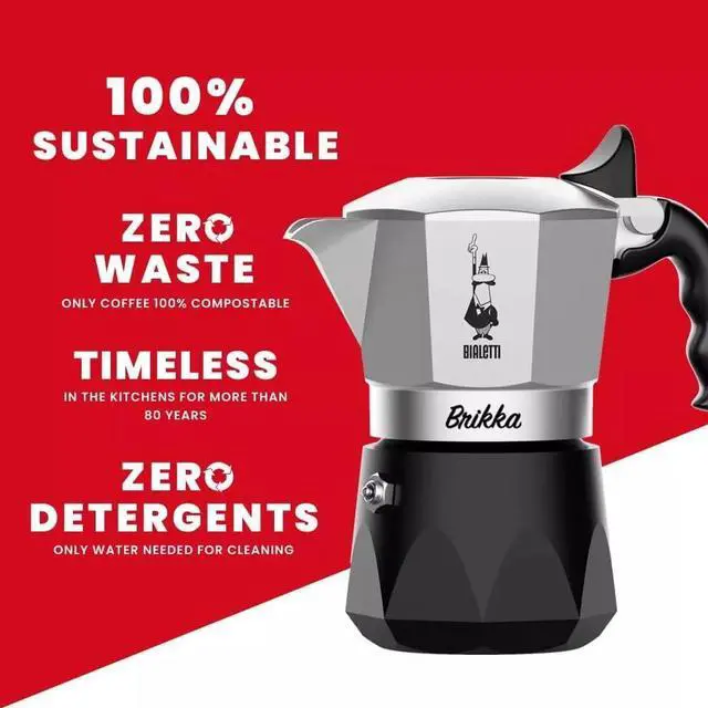 Alt view image 3 of 5 - Bialetti Nuova Brikka Moka Caffetteria Caffe Espresso, 2 Cups - Black/Silver