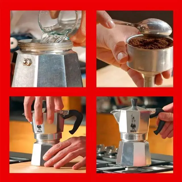 Alt view image 5 of 5 - Bialetti 6 Cups Moka Express Gas Stovetop Compatible Espresso Maker, Silver