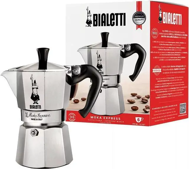 Alt view image 3 of 5 - Bialetti 6 Cups Moka Express Gas Stovetop Compatible Espresso Maker, Silver