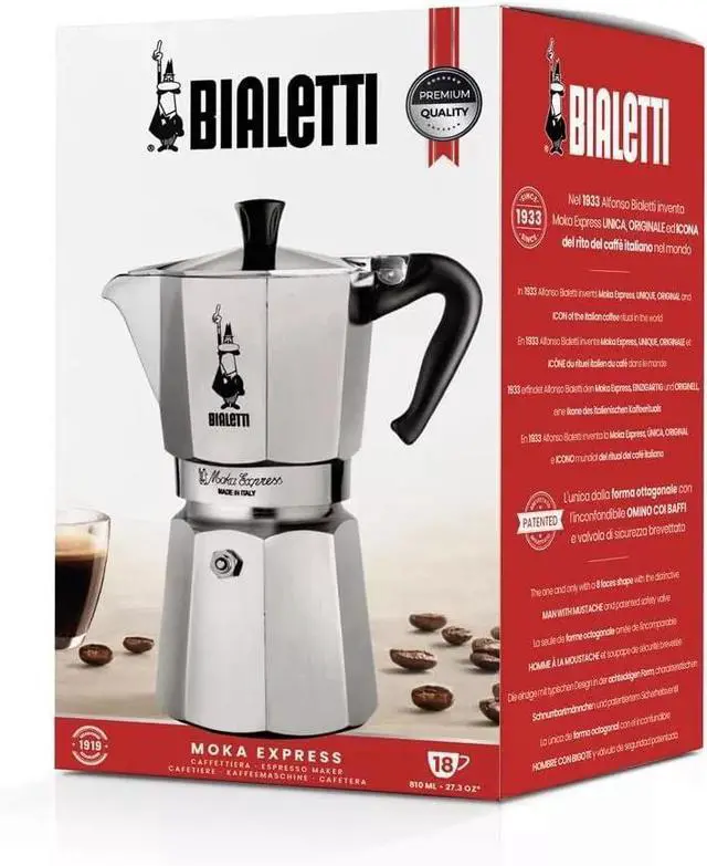 Alt view image 4 of 5 - Bialetti Moka Express 18-Cups Iconic Stovetop Espresso Maker, Aluminun Silver