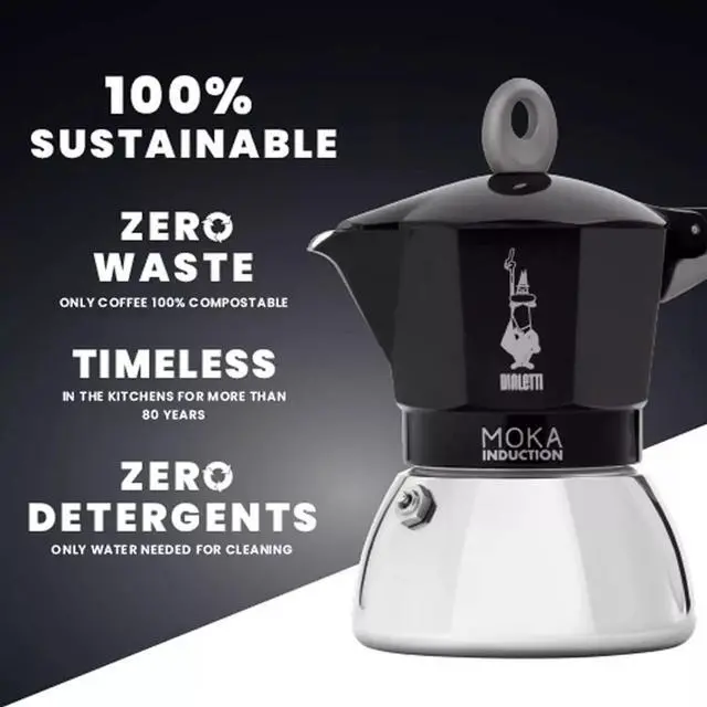Alt view image 2 of 2 - Bialetti Moka Induction Moka Pot, 4-Cups Espresso, Black