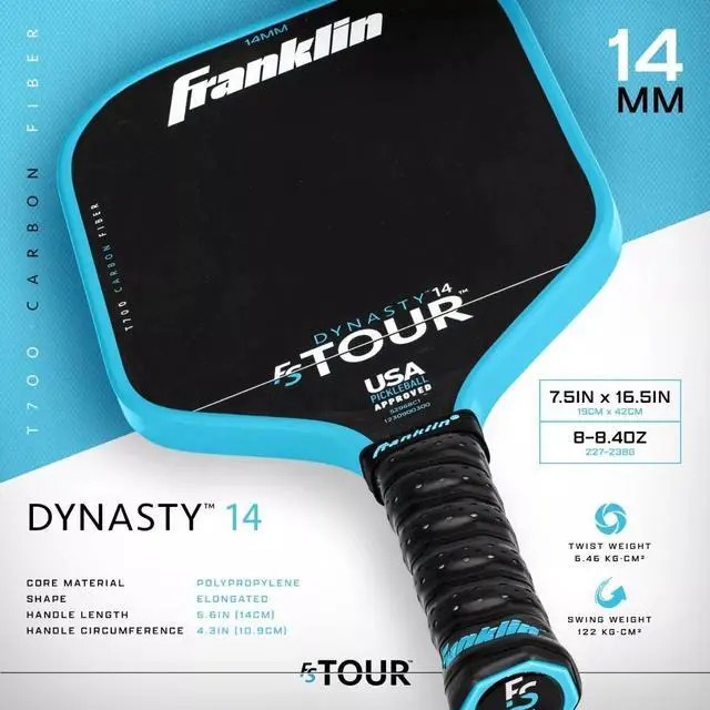 Alt view image 4 of 6 - Franklin Sports FS Tour Series Dynasty 14mm Pickleball Paddle - Blue