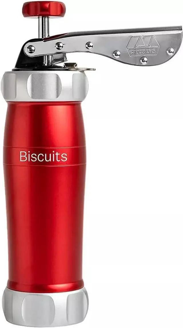 Main image of Marcato Atlas Deluxe Biscuit Maker Cookie Press with 20 Shape Discs, Red