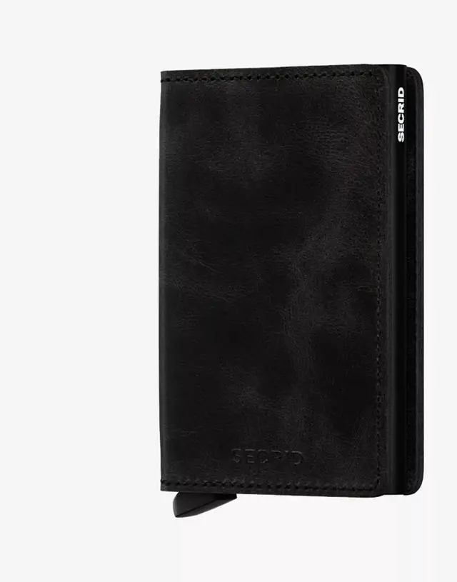 Main image of Secrid Men's Aluminium Slim Wallet Vintage Black, RFID Card Scanning Protection