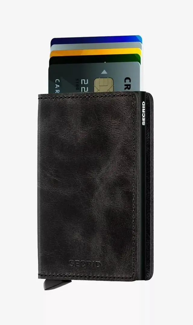 Alt view image 2 of 4 - Secrid Men's Aluminium Slim Wallet Vintage Black, RFID Card Scanning Protection