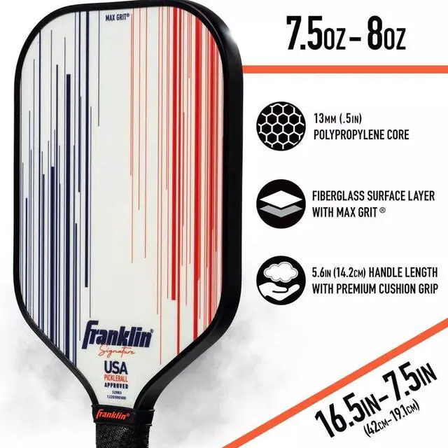 Alt view image 6 of 6 - Franklin Sports 13mm Signature Pro Series Pickleball Paddle with MaxGrit, White