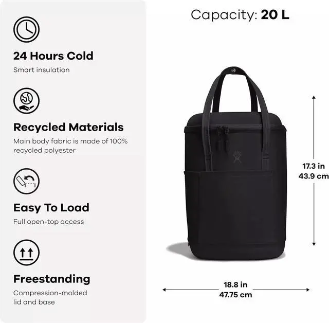 Alt view image 3 of 4 - Hydro Flask 20-Liter Carry Out Soft Travel Cooler Pack, Travel Bag, Black
