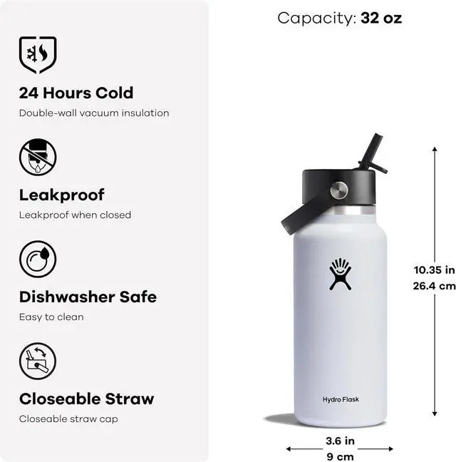 Alt view image 5 of 7 - Hydro Flask Wide Mouth Insulated Water Bottle with Flex Straw Lid, 32oz, Agave