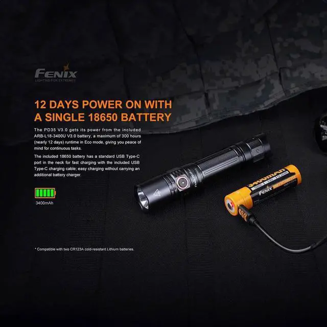 Alt view image 6 of 7 - Fenix Flashlight PD35 Version 3.0 Rechargeable LED Flashlight (Black)