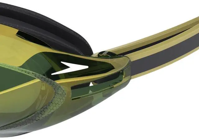 Alt view image 4 of 4 - Speedo Vanquisher 3.0 Mirrored Swimming Slide & Lock Nose Bridge Goggles, Green