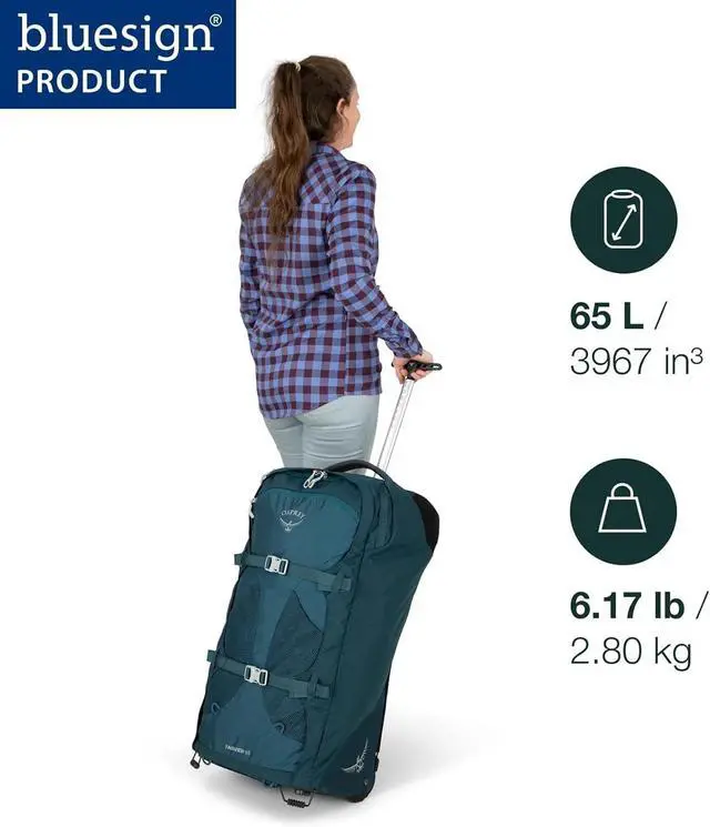 Alt view image 2 of 6 - Osprey 65L Fairview Wheeled Convertible Travel Backpack, Night Jungle Blue