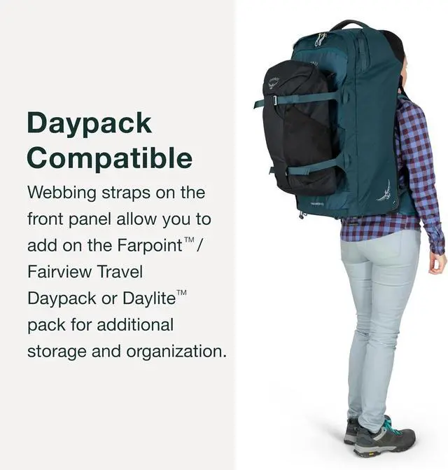 Alt view image 3 of 6 - Osprey 65L Fairview Wheeled Convertible Travel Backpack, Night Jungle Blue