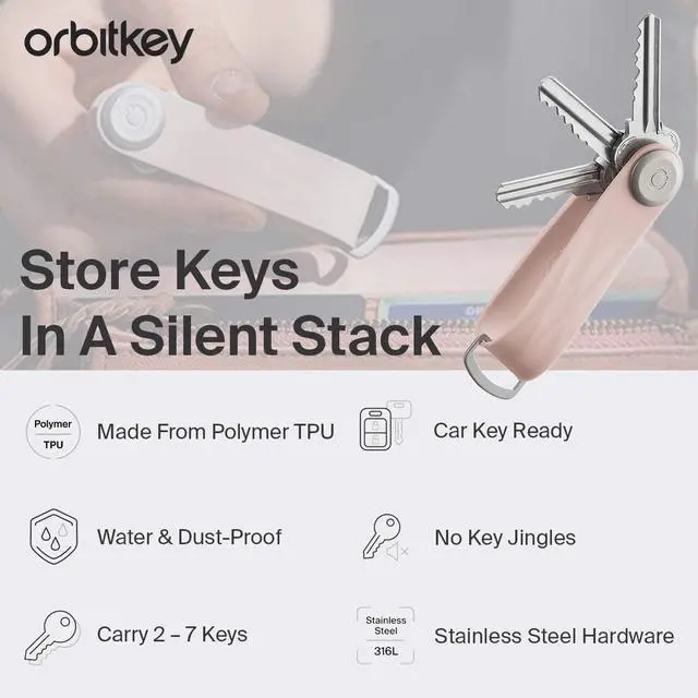 Alt view image 3 of 7 - Orbitkey Slim Rubber Key Organizer, Weatherproof, SS, Carry 2-7 Keys, Dusty Pink