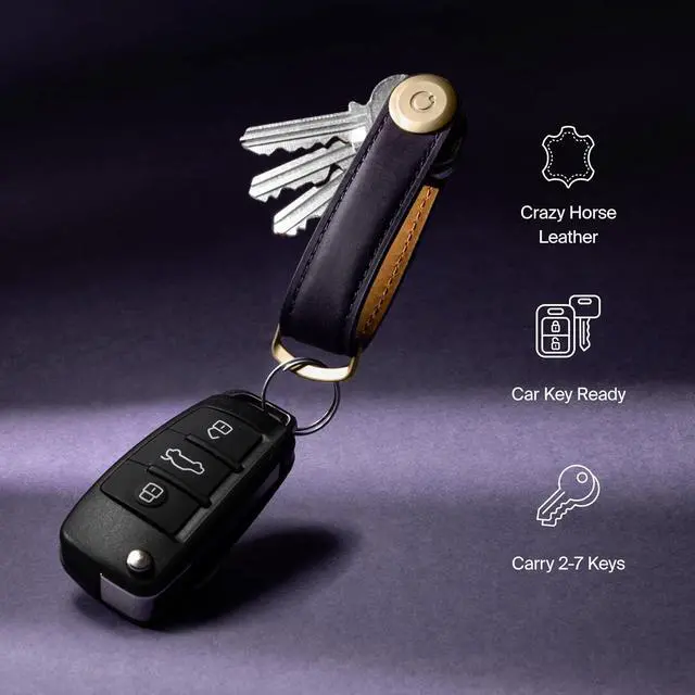 Alt view image 3 of 7 - Orbitkey Crazy Horse Leather Slim Secure Key Organizer,Carry 2-7 Keys, Oak Brown