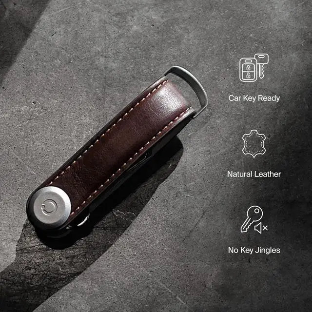 Alt view image 3 of 5 - Orbitkey Premium Leather Slim Key Organizer, Carry 2-7 Keys, Charcoal/Grey Stitching
