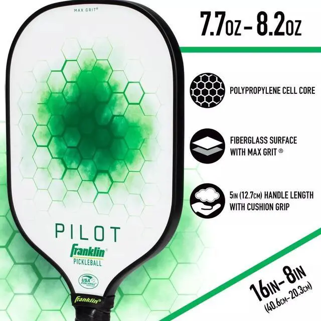 Alt view image 3 of 6 - Franklin Sports 10mm Pilot Series Lightweight Pickleball Paddle, Green