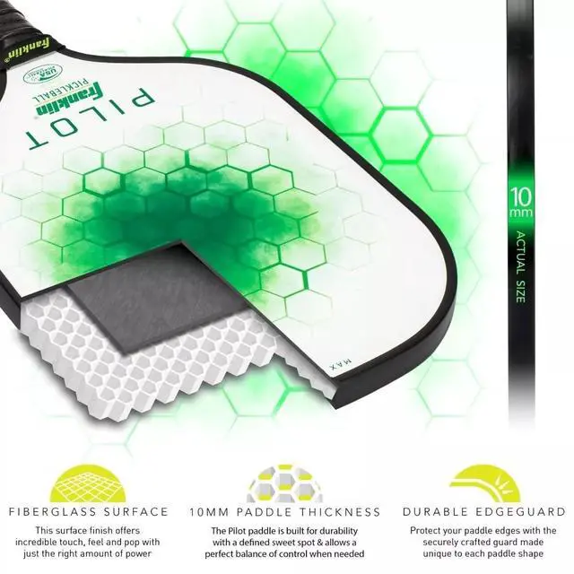 Alt view image 5 of 6 - Franklin Sports 10mm Pilot Series Lightweight Pickleball Paddle, Green