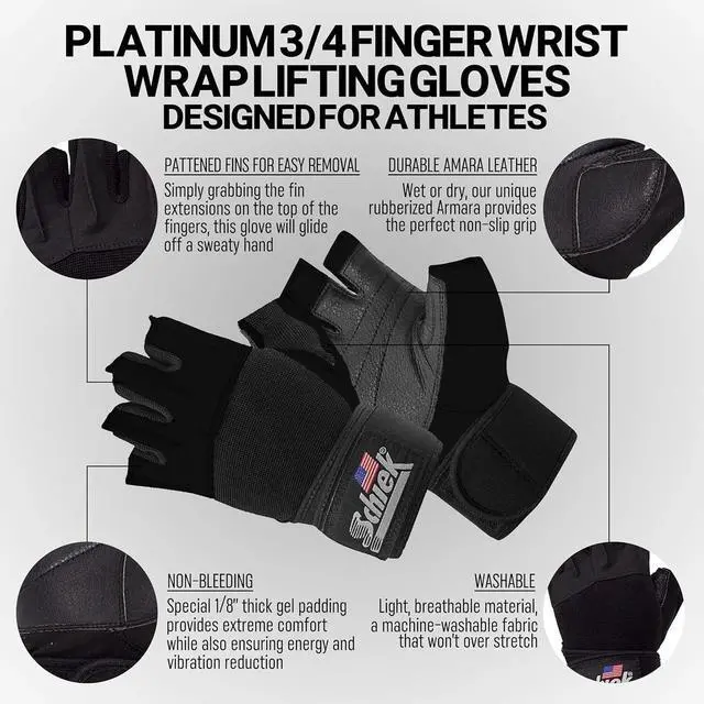 Alt view image 3 of 6 - Schiek 540 Unisex Platinum Lifting Gloves with Wrist Wraps, Black, Small