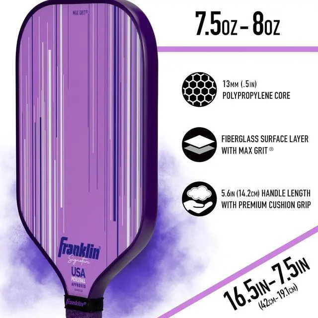 Alt view image 3 of 6 - Franklin Sports Signature Series Pro 13mm Pickleball Paddle, Lilac, USA Pickleball (USAPA)