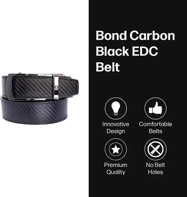 Alt view image 4 of 6 - Nexbelt Men's EDC Bond Carbon Black Leather Strap Ratchet Gun Belt, One Size