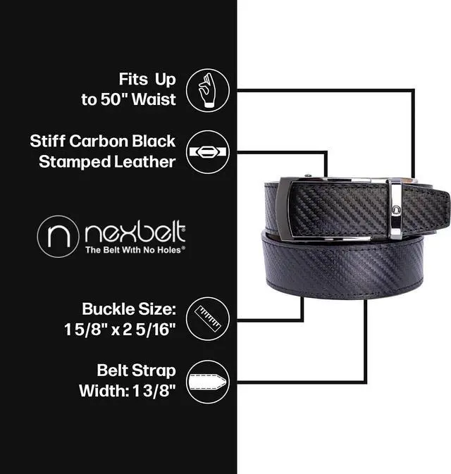 Alt view image 2 of 6 - Nexbelt Men's EDC Bond Carbon Black Leather Strap Ratchet Gun Belt, One Size