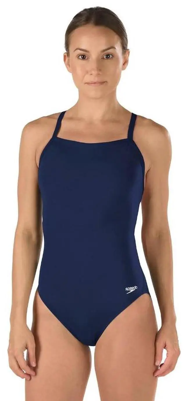 Alt view image 4 of 4 - Speedo Women's Solid Flyback Training Swimsuit, Team Navy, Size D34