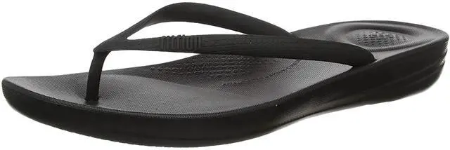 Main image of FitFlop Iqushion Ergonomic Gold Women's Flip Flop, All Black, Size 10