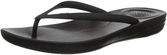Main image of FitFlop Iqushion Ergonomic Gold Women's Flip Flop, All Black, Size 8