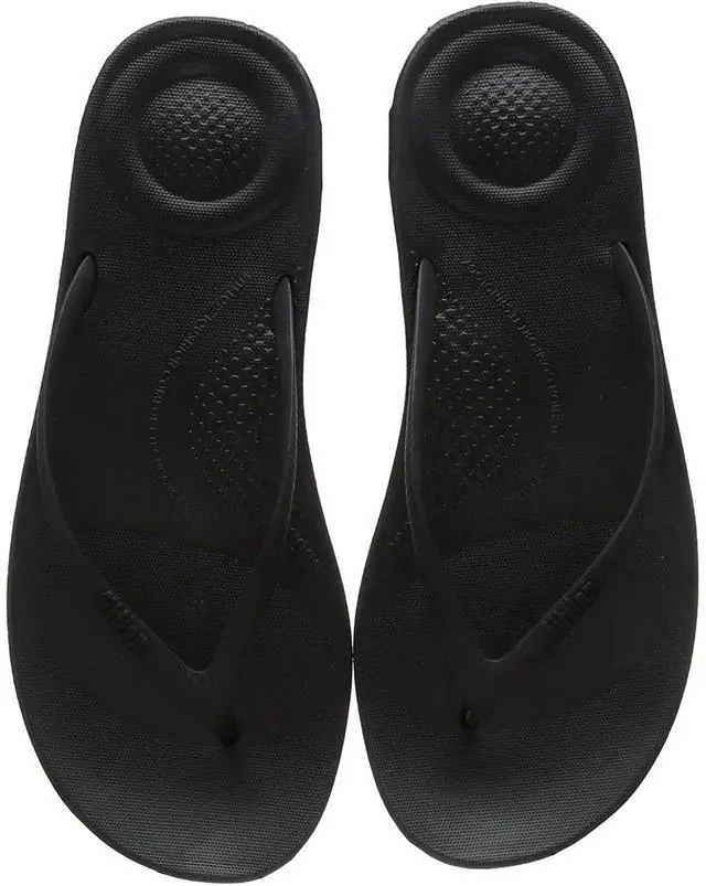 Alt view image 5 of 5 - FitFlop Iqushion Ergonomic Gold Women's Flip Flop, All Black, Size 8