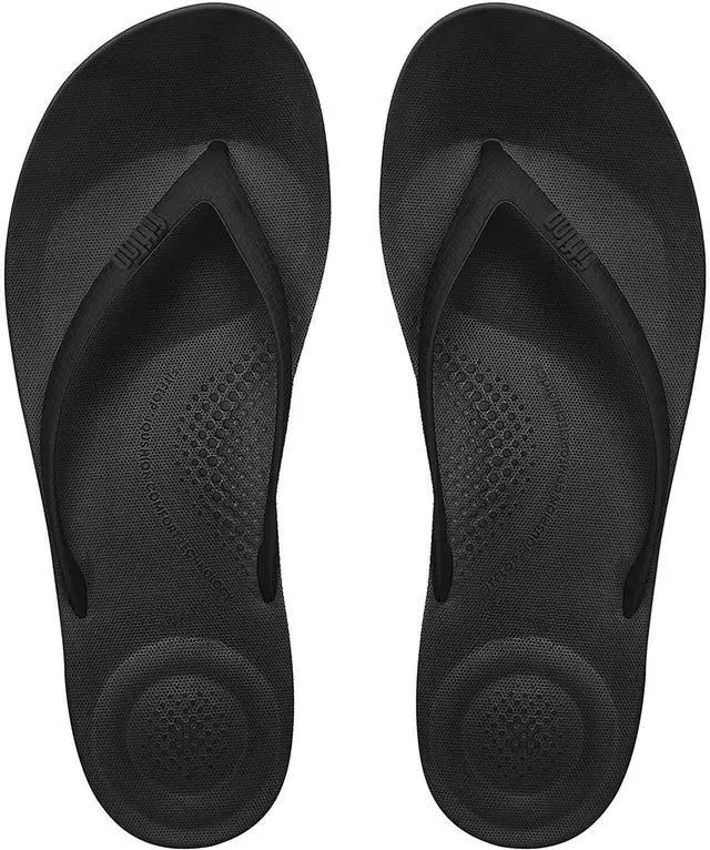 Alt view image 2 of 5 - FitFlop Iqushion Ergonomic Gold Women's Flip Flop, All Black, Size 8