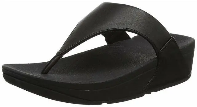 Main image of FitFlop Women's Comfortable Lulu Leather Toe-Post Regular Sandals - Black, Size 7