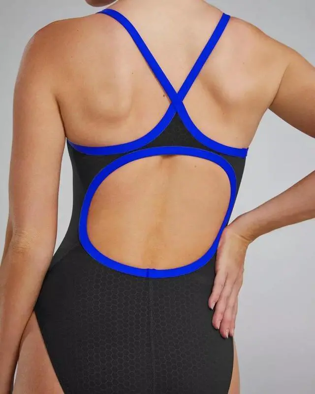 Alt view image 4 of 6 - TYR Womens Comfortable Hexa Diamondfit Pull On Swimsuit - Black/Blue, Size 34