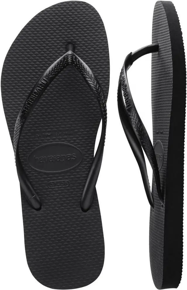 Alt view image 4 of 5 - Havaianas Unisex Comfortable Slim Rubber Flip Flop, Black, Size 40/41