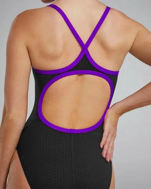 Alt view image 6 of 7 - TYR Womens Comfortable Hexa Diamondfit Pull On Swimsuit - Black/Purple, Size 34