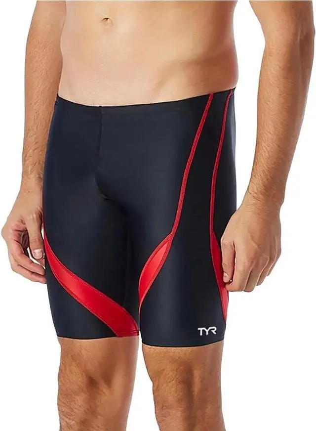 Alt view image 2 of 3 - TYR Mens Alliance Splice Jammer Swimsuit, Black/Red, Size 38