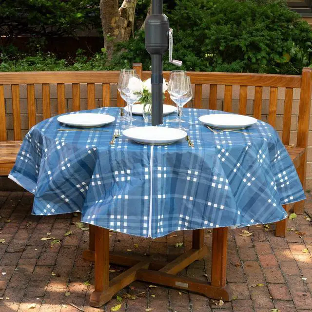 Alt view image 6 of 6 - Elrene Home Fashions Plaid Waterproof, Spill Proof Tablecloth, Blue, Oval, 52" x 70"